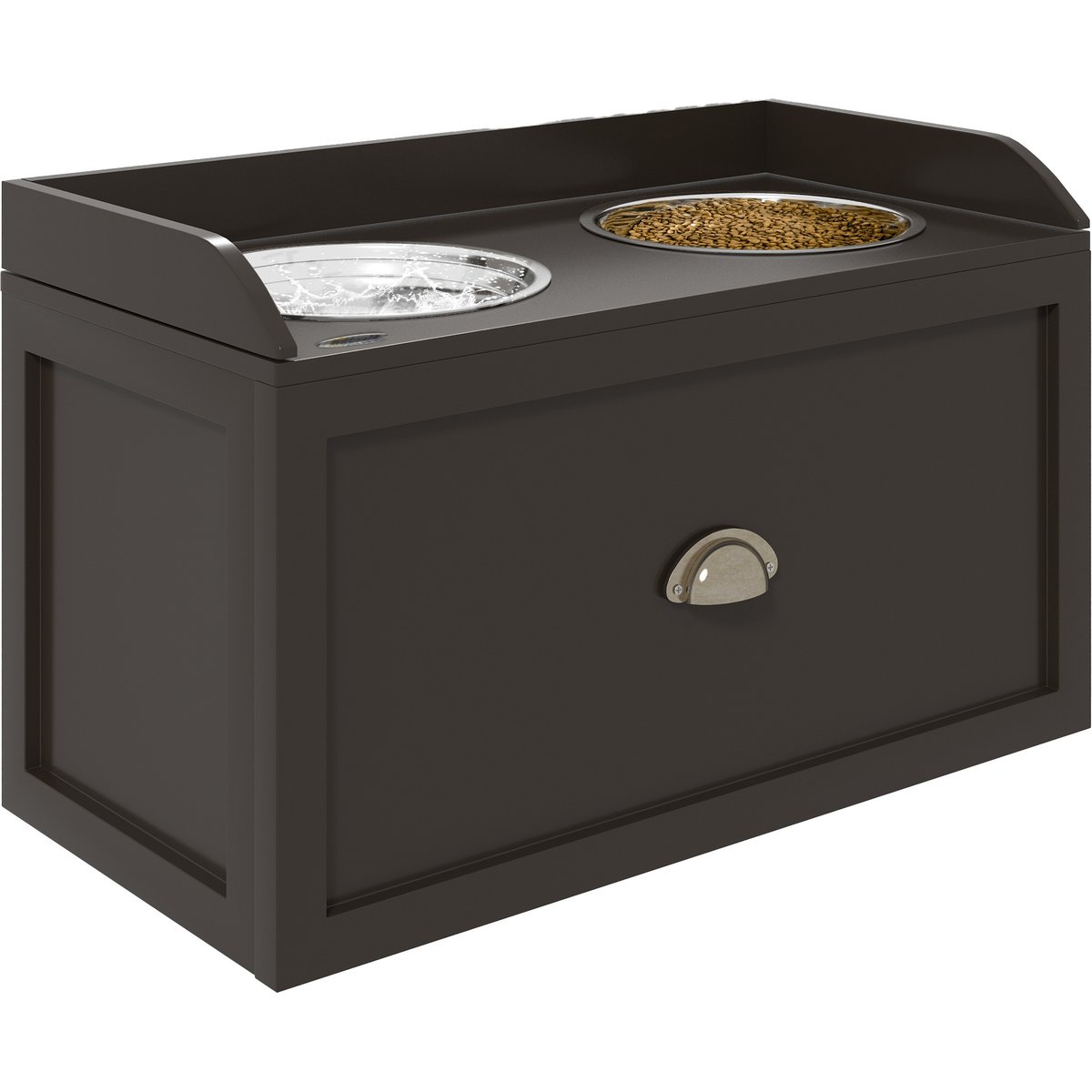 jansno Feeding Station Storage Cabinet with 2 Removable Elevated Dog Bowls, Brown, 25-L