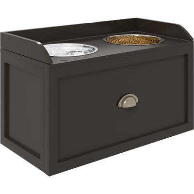 jansno jansno Feeding Station Storage Cabinet with 2 Removable Elevated Dog Bowls, Brown, 25-L