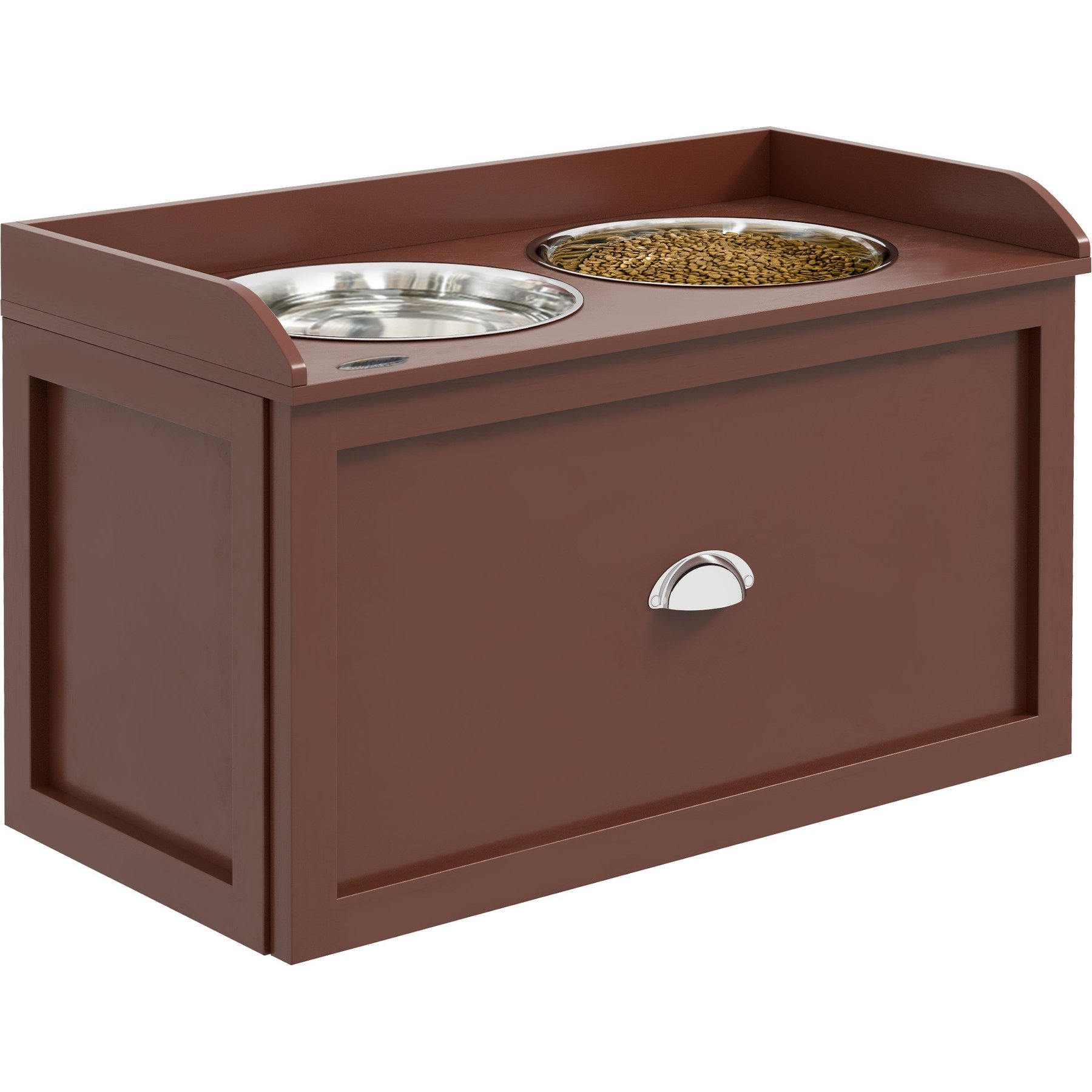 AOSTIRMOTOR Elevated Dog Bowl Feeding Station with Storage, Brown, 2-cup