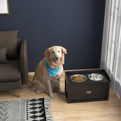 Show full view: AOSTIRMOTOR PawHut Dog Bowl Feeding Station with Storage Drawer, Black, 2-cup slide 4 of 8