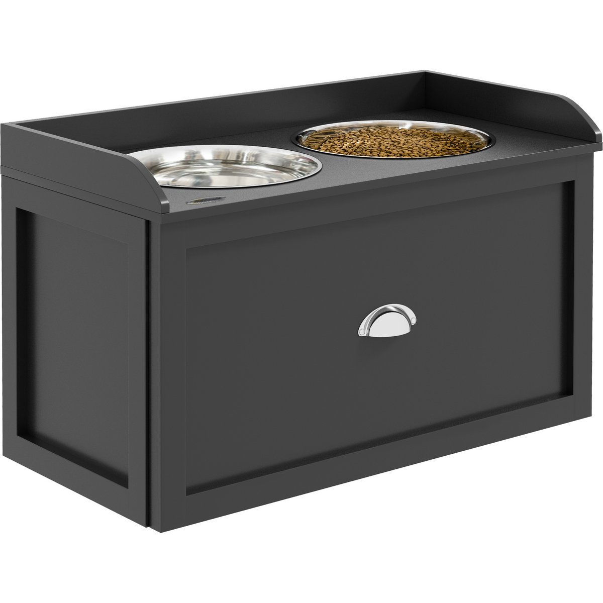 AOSTIRMOTOR PawHut Dog Bowl Feeding Station with Storage Drawer, Black, 2-cup