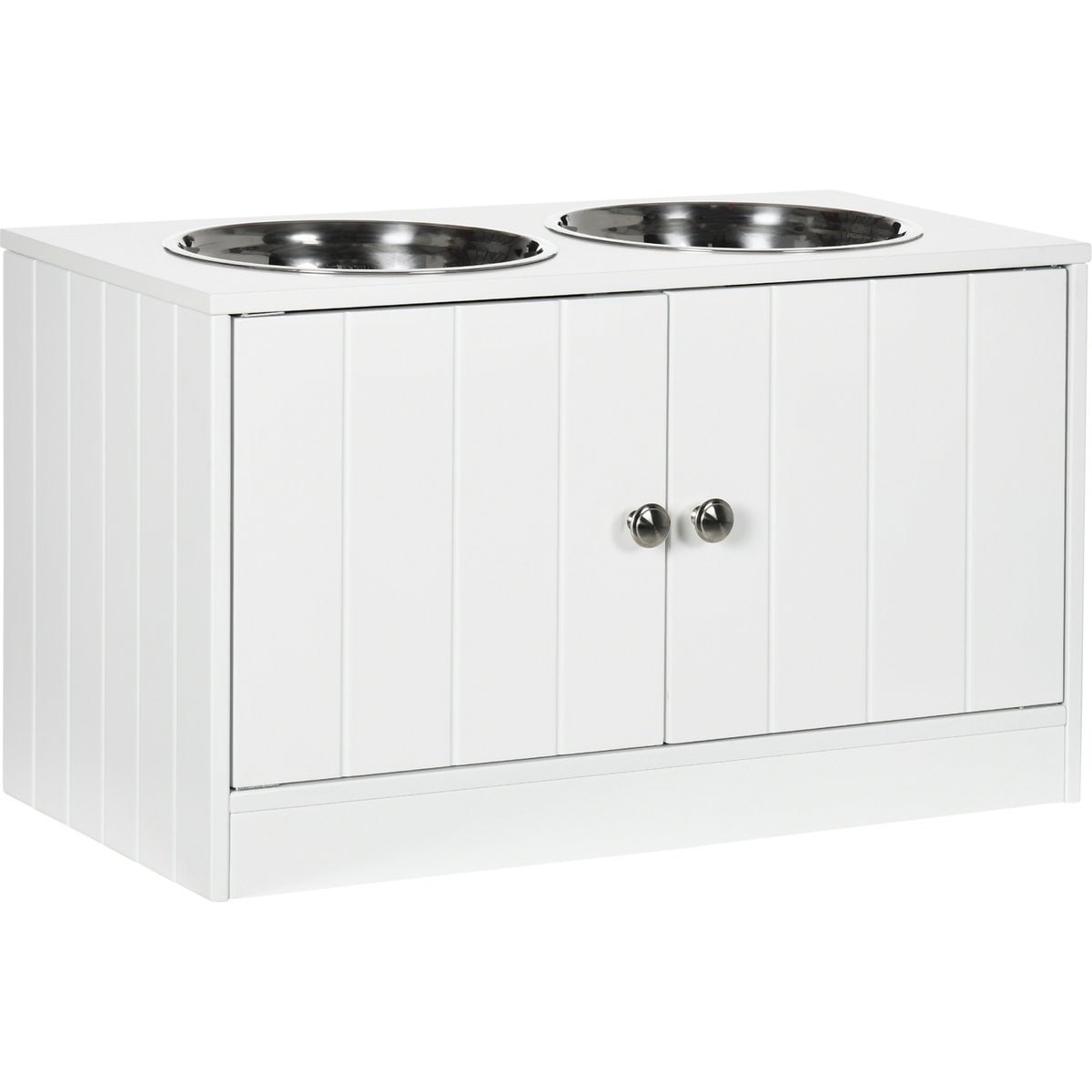 jansno Elevated Dog Bowls, Raised Dog Bowl Stand with Storage Cabinet, White, 44-L