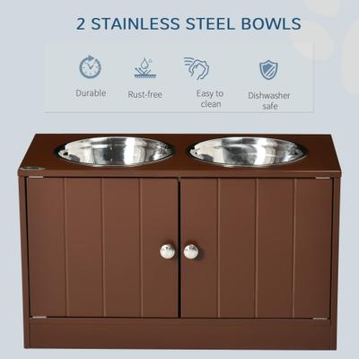 Show full view: AOSTIRMOTOR PawHut Elevated Dog Bowl with Storage Cabinet, Brown, 2-cup slide 2 of 8