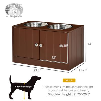 Show full view: AOSTIRMOTOR PawHut Elevated Dog Bowl with Storage Cabinet, Brown, 2-cup slide 4 of 8