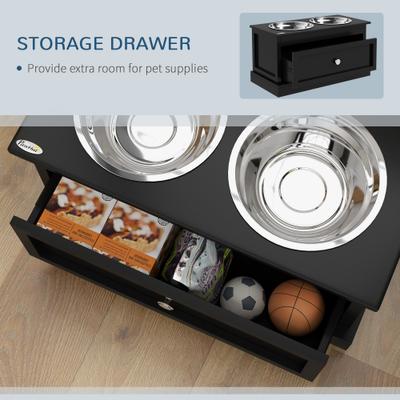 Show full view: AOSTIRMOTOR PawHut Elevated Dog Bowl with Storage Drawer, Black, 2-cup slide 5 of 9