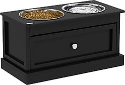 AOSTIRMOTOR PawHut Elevated Dog Bowl with Storage Drawer, Black, 2-cup