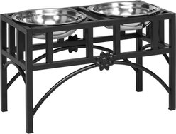 jansno Double Stainless Steel Heavy Duty Dog Food Bowl Elevated Feeding Station, Black, Medium