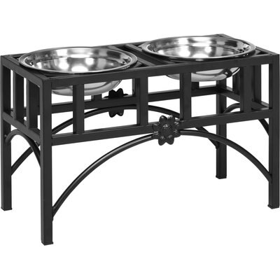 jansno jansno Double Stainless Steel Heavy Duty Dog Food Bowl Elevated Feeding Station, Black, Medium