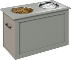 jansno Elevated Feeding Storage Station with 2 Stainless Steel Dog Bowls, Grey, 37-L