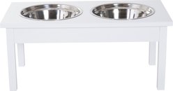 Zeus & Ruta Food Storage Wooden Dog Feeder Stand, Medium, White