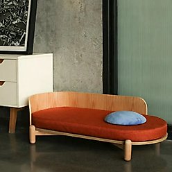 Happy & Polly Wooden Sunset Elevated Dog & Cat Couch Bed with Removable Cover, Orange, Large