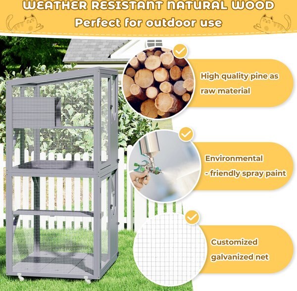 Coziwow 2-Story Outdoor Cat House with Balcony