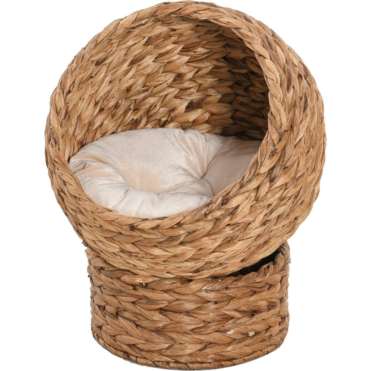 jansno Handwoven Elevated Egg Chair Shape Cat Bed with Soft Cushion, Brown