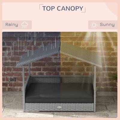 Show full view: jansno Wicker Water-Resistant Cushion Elevated Dog Bed with Canopy, Gray slide 7 of 8