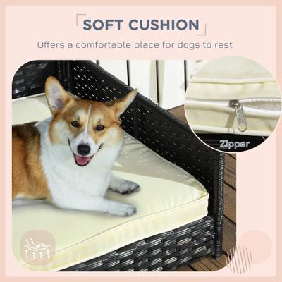 Show full view: Zeus & Ruta Wicker Pet House with Canopy Outdoor Dog Bed, Black/Cream White, 38.6 x 27.2 x 28.7-in slide 3 of 7