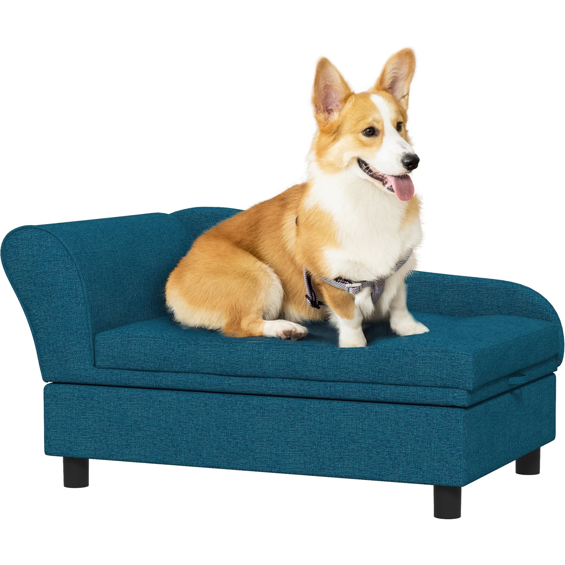 jansno Soft Tufted Cushion Elevated Dog Bed with Hidden Storage, Dark Blue