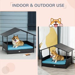 jansno WickerIndoor & Outdoor ElevatedRaisedRattanDogBed withBlueRemovableCushion, Brown slide 2 of 4