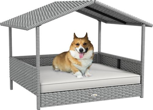 Show full view: jansno Wicker Cream White Cushion Elevated Dog Bed with Canopy, Gray slide 4 of 8
