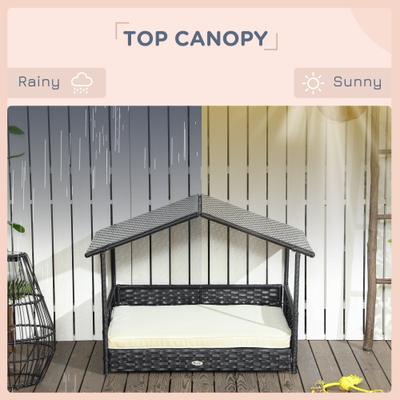 Show full view: Zeus & Ruta Wicker Pet House with Canopy Outdoor Dog Bed, Black/Cream White, 38.6 x 27.2 x 28.7-in slide 5 of 7