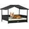 Show in main carousel: Zeus & Ruta Wicker Pet House with Canopy Outdoor Dog Bed, Black/Cream White, 38.6 x 27.2 x 28.7-in slide 2 of 7