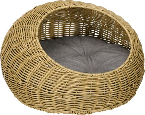 Show full view: PawHut Rattan Elevated Cat Bed with Removable Cover, Brown, 19.7-in slide 2 of 10