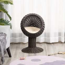 jansno Rattan Wicker Elevated Steel Cat Scratch House with Cushion, Brown