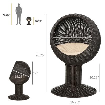 Show full view: jansno Rattan Wicker Elevated Steel Cat Scratch House with Cushion, Brown slide 4 of 6