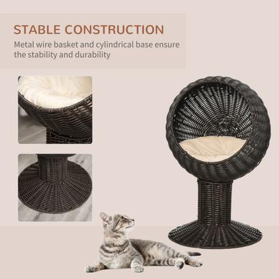 Show full view: jansno Rattan Wicker Elevated Steel Cat Scratch House with Cushion, Brown slide 6 of 6