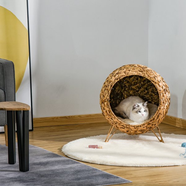 PawHut Hand-Woven Braided Banana Leaf Cat House