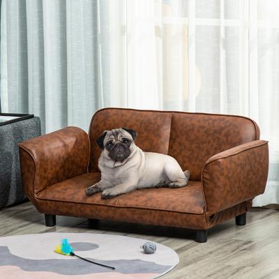 Show full view: Zeus & Ruta Leather Foldable Sofa Dog Bed, Brown slide 2 of 7