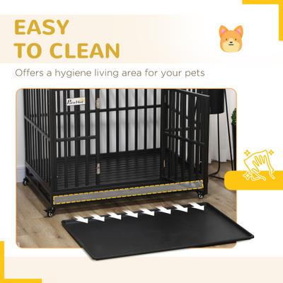 Show full view: Cesicia Steel Heavy Duty Dog Crate with Lockable Wheels & Slide-out Tray, Black slide 4 of 6