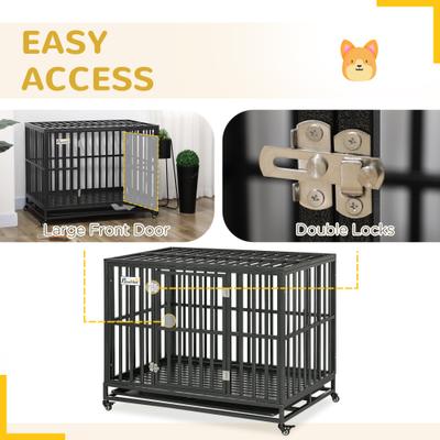 Show full view: Cesicia Steel Heavy Duty Dog Crate with Lockable Wheels & Slide-out Tray, Black slide 3 of 6