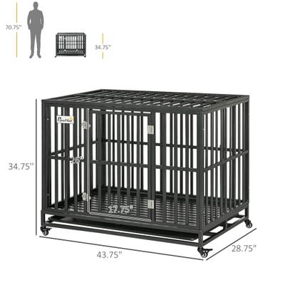 Show full view: Cesicia Steel Heavy Duty Dog Crate with Lockable Wheels & Slide-out Tray, Black slide 6 of 6