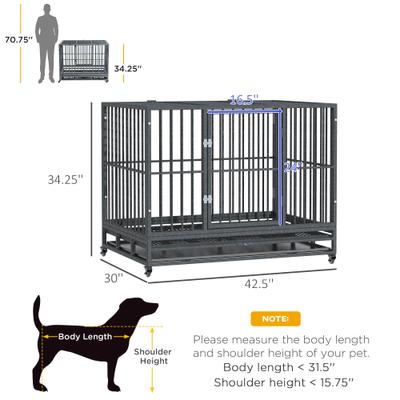 Show full view: jansno Heavy Duty Double Door Metal Dog Crate & Kennel with Lockable Wheels & Removable Tray, Gray, 43 inch slide 3 of 7