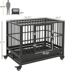 Cesicia Metal Heavy Duty Double Door Dog Crate with Lockable Wheels, Gray slide 2 of 7