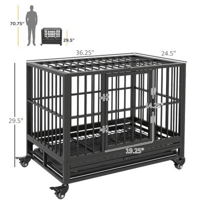 Show full view: jansno Heavy Duty Double Door Metal Dog Crate & Kennel with Lockable Wheels & Removable Tray, Gray, 36 inch slide 7 of 8