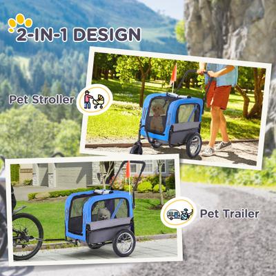 Show full view: Aosom 2-in-1 Small Dog Bike Trailer & Stroller, Blue slide 4 of 9