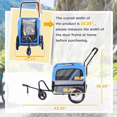 Show full view: Aosom 2-in-1 Small Dog Bike Trailer & Stroller, Blue slide 3 of 9