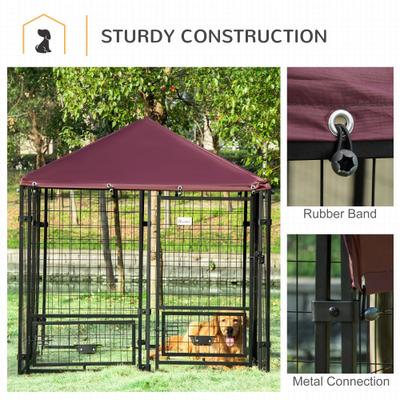 Show full view: jansno Outdoor Canopy Rotating Bowl Holders Dog Kennel, Black & Red slide 6 of 7