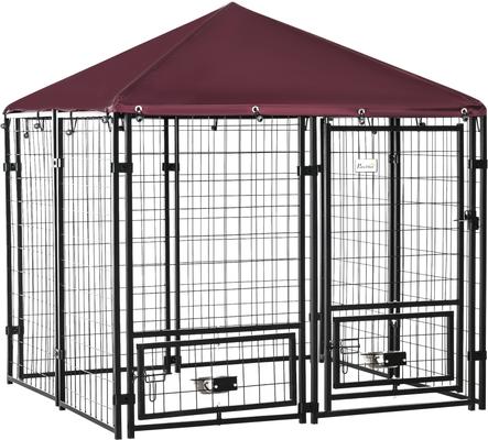 Show full view: jansno Outdoor Canopy Rotating Bowl Holders Dog Kennel, Black & Red slide 7 of 7