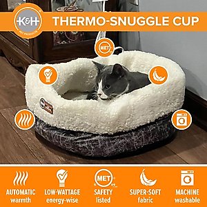 K&H Pet Products Thermo-Snuggle Cup Bomber Heated Dog & Cat Bed, Gray