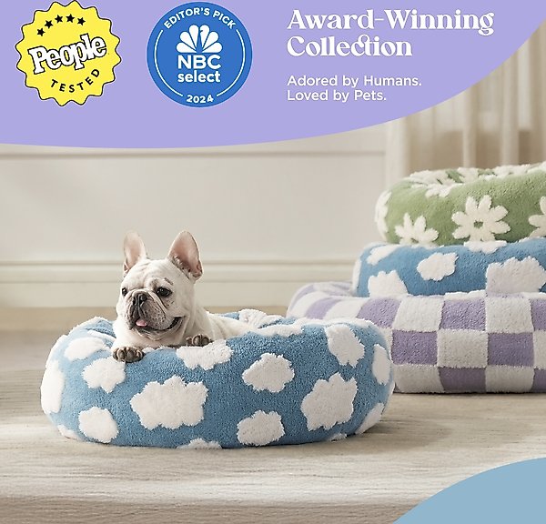 Show full view: Lesure Calming Cute Modern Plush Jacquard Shaggy Orthopedic Anti-Slip Donut Dog & Cat Bed with Removable Cover, Blue, Medium slide 4 of 9