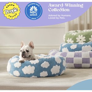 Lesure Calming Cute Modern Plush Jacquard Shaggy Orthopedic Anti-Slip Donut Dog & Cat Bed with Removable Cover, Blue, Medium