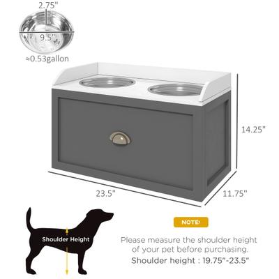 Show full view: AOSTIRMOTOR Elevated Dog Bowl Feeding Station with Storage, Grey & White, 2-cup slide 4 of 6