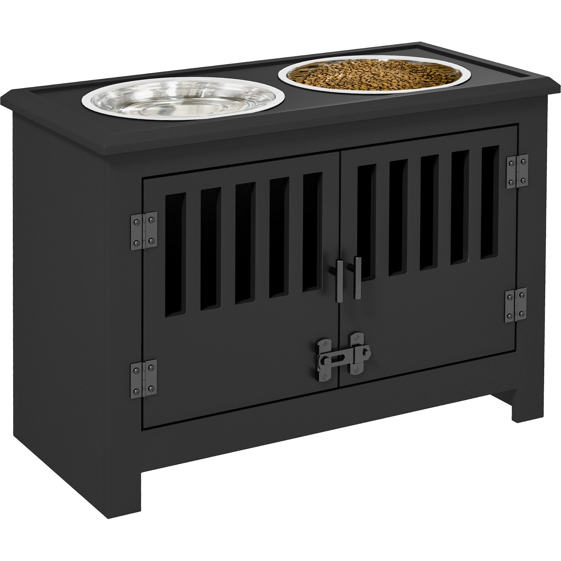 jansno Feeding Station Storage Cabinet with 2 Removable Elevated Dog Bowls, Black, 37-L