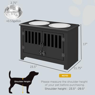 Show full view: AOSTIRMOTOR PawHut Elevated Dog Bowl with Storage Cabinet, Black, 2-cup slide 3 of 8