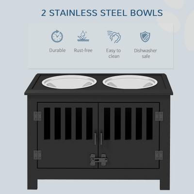 Show full view: AOSTIRMOTOR PawHut Elevated Dog Bowl with Storage Cabinet, Black, 2-cup slide 7 of 8
