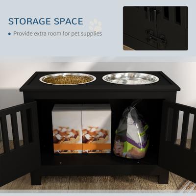 Show full view: AOSTIRMOTOR PawHut Elevated Dog Bowl with Storage Cabinet, Black, 2-cup slide 5 of 8