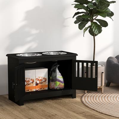 Show full view: AOSTIRMOTOR PawHut Elevated Dog Bowl with Storage Cabinet, Black, 2-cup slide 6 of 8