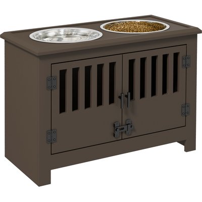 jansno jansno Feeding Station Storage Cabinet with 2 Removable Elevated Dog Bowls, Brown, 37-L